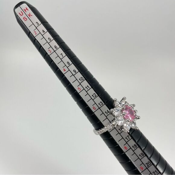 Exquisite Statement Pink White Diamond CZ Flower Star Silver Plated Boho Ring - Picture 4 of 4